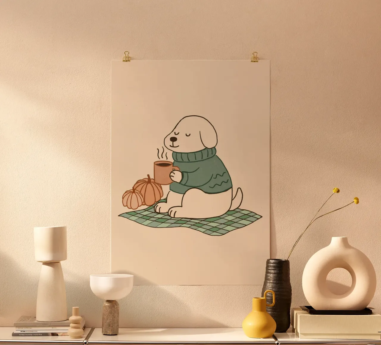 Cane e zucche accoglienti Arte da parete estetica autunnale poster da vintagepod