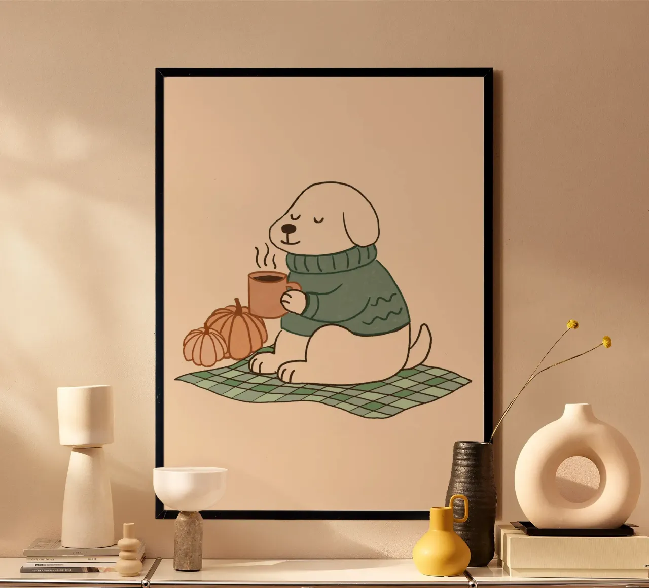 Cane e zucche accoglienti Arte da parete estetica autunnale poster da vintagepod