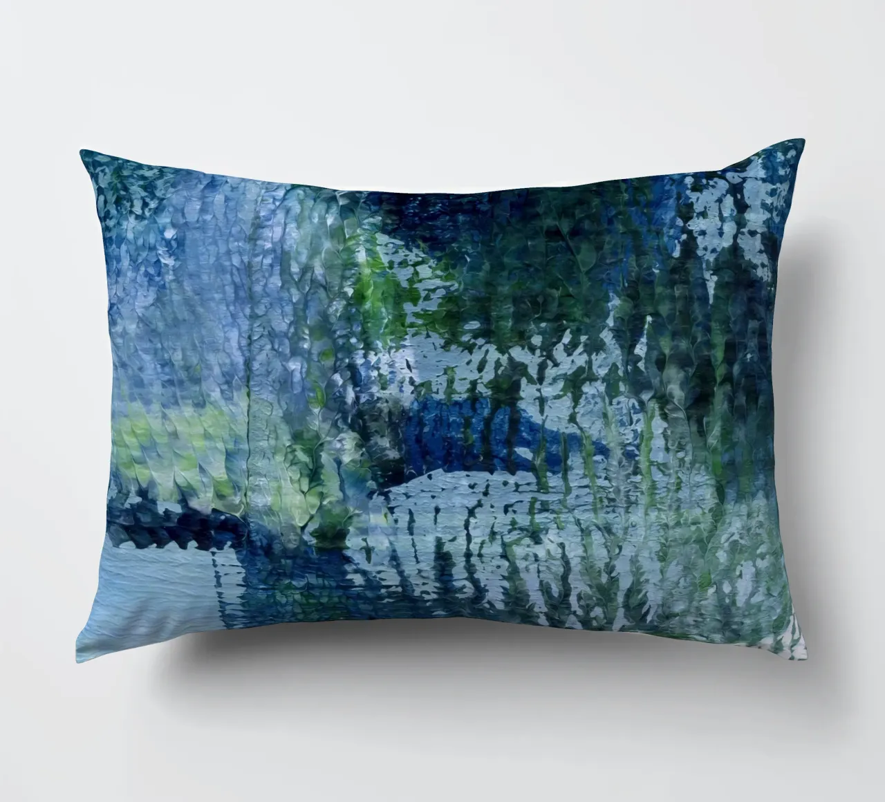 Surfaces 4 | Abstract in Indigo, Pale Blue, Green and White cuscino da sabidussi