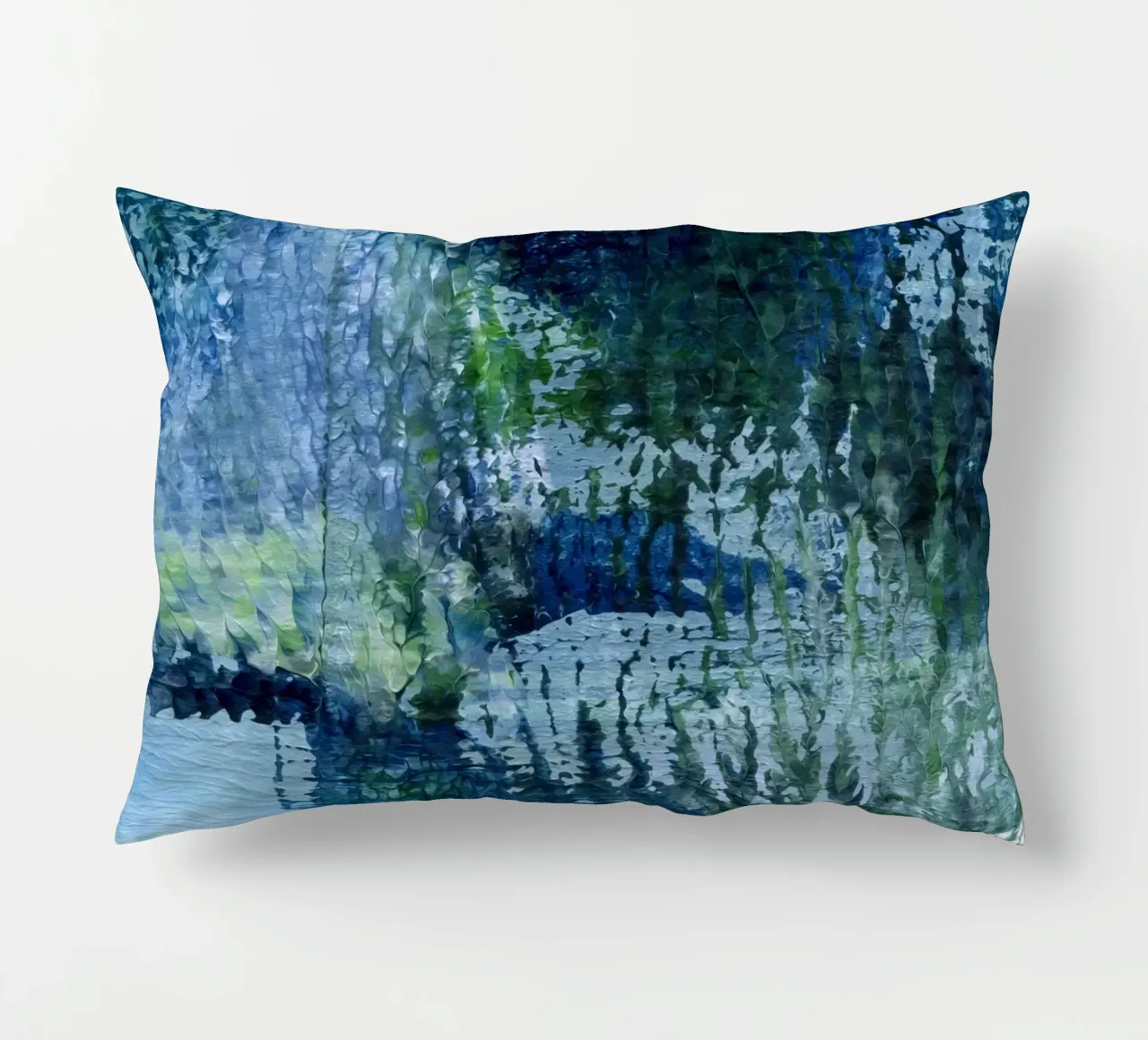 Surfaces 4 | Abstract in Indigo, Pale Blue, Green and White cuscino da sabidussi