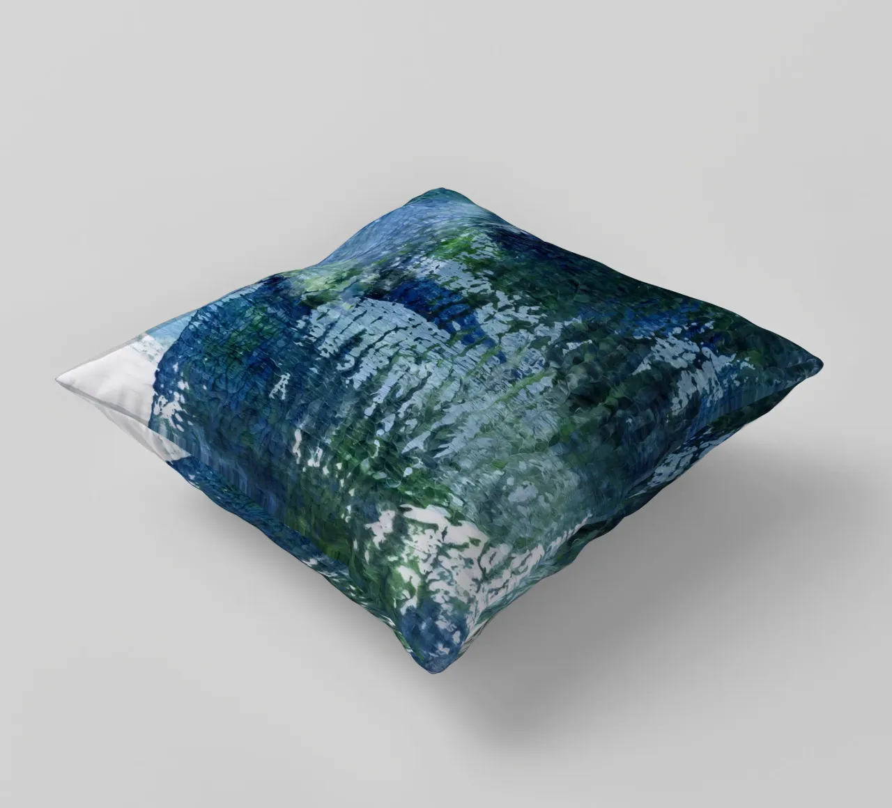 Surfaces 4 | Abstract in Indigo, Pale Blue, Green and White cuscino da sabidussi