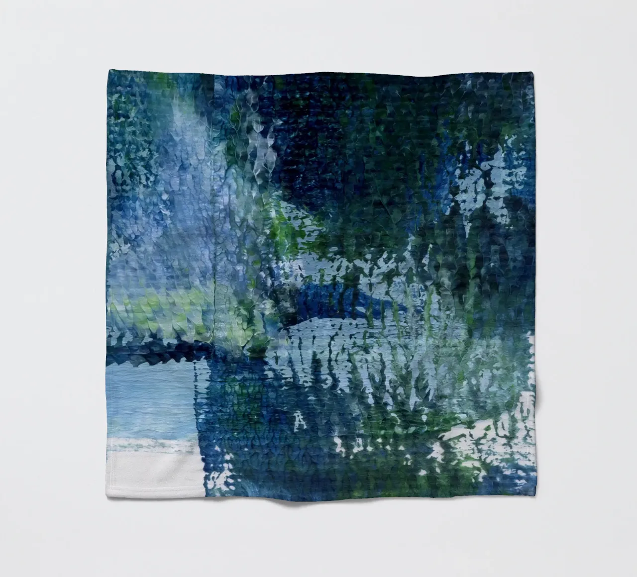 Surfaces 4 | Abstract in Indigo, Pale Blue, Green and White coperta in pile da sabidussi