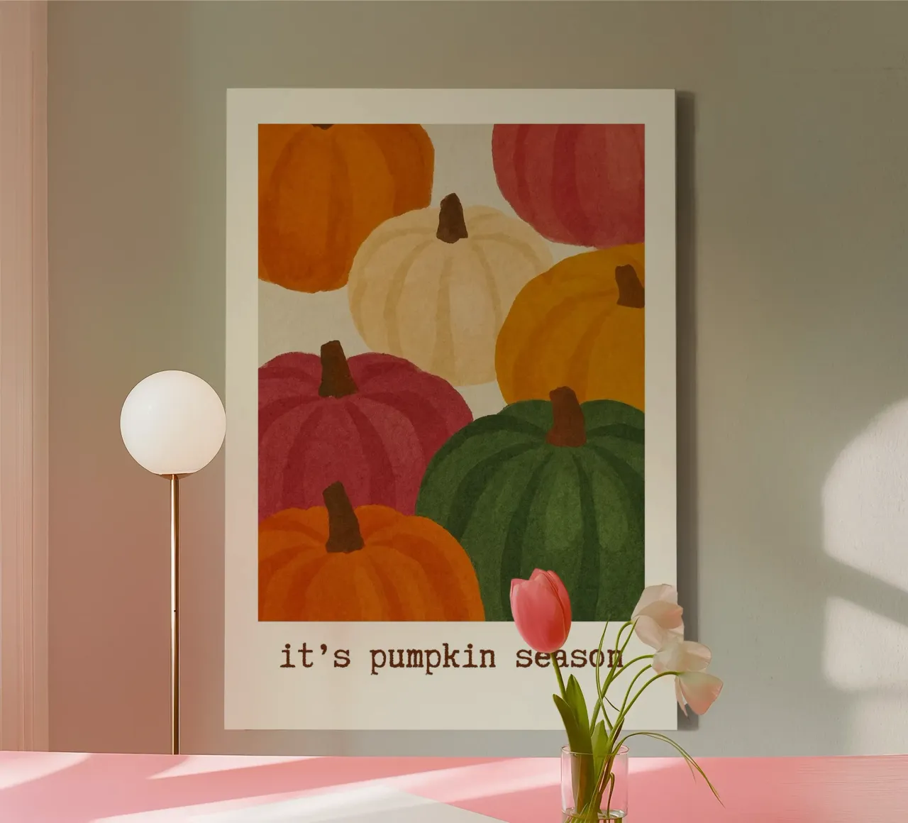 Art mural d'automne coloré : la saison des citrouilles toile avec Caisse américaine de vintagepod