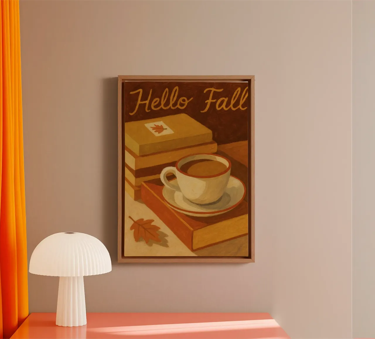 Arte da parete Hello Fall Cozy Books and Coffee tela con Cornice a cassetta da vintagepod