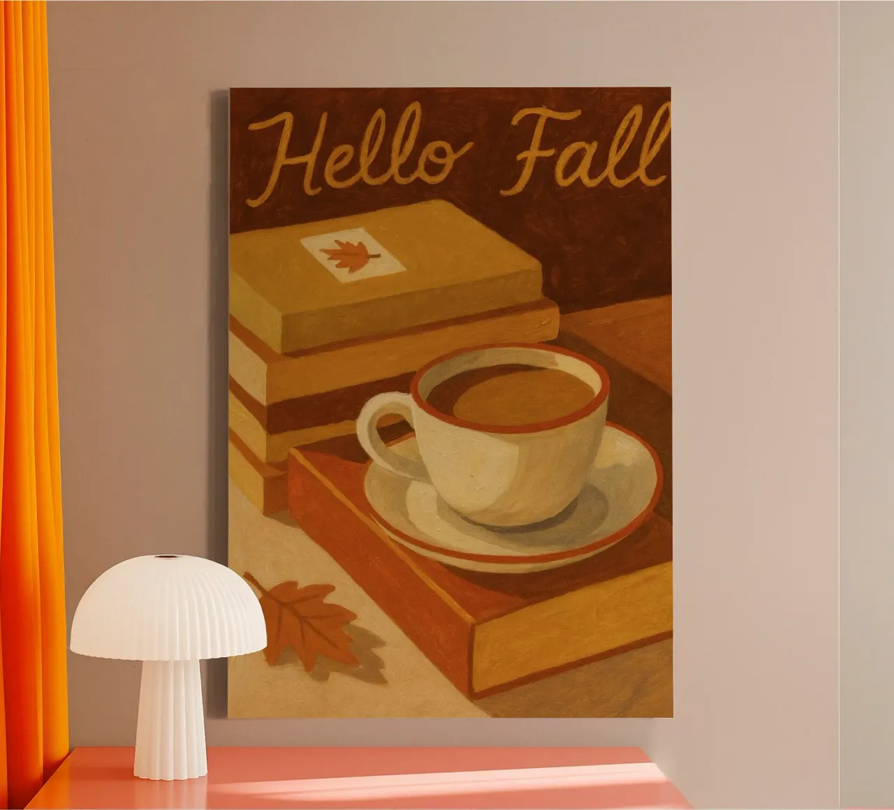 Arte da parete Hello Fall Cozy Books and Coffee tela con Cornice a cassetta da vintagepod