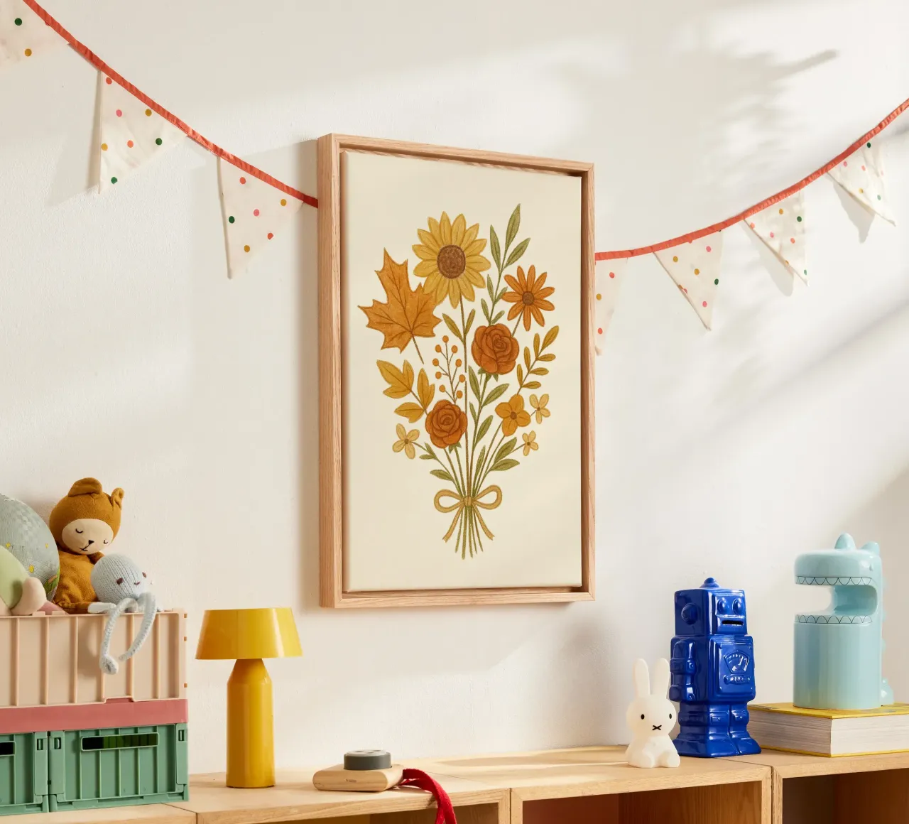 Bouquet floral d'automne Feuilles d'automne Tournesol Art Print toile avec Caisse américaine de vintagepod