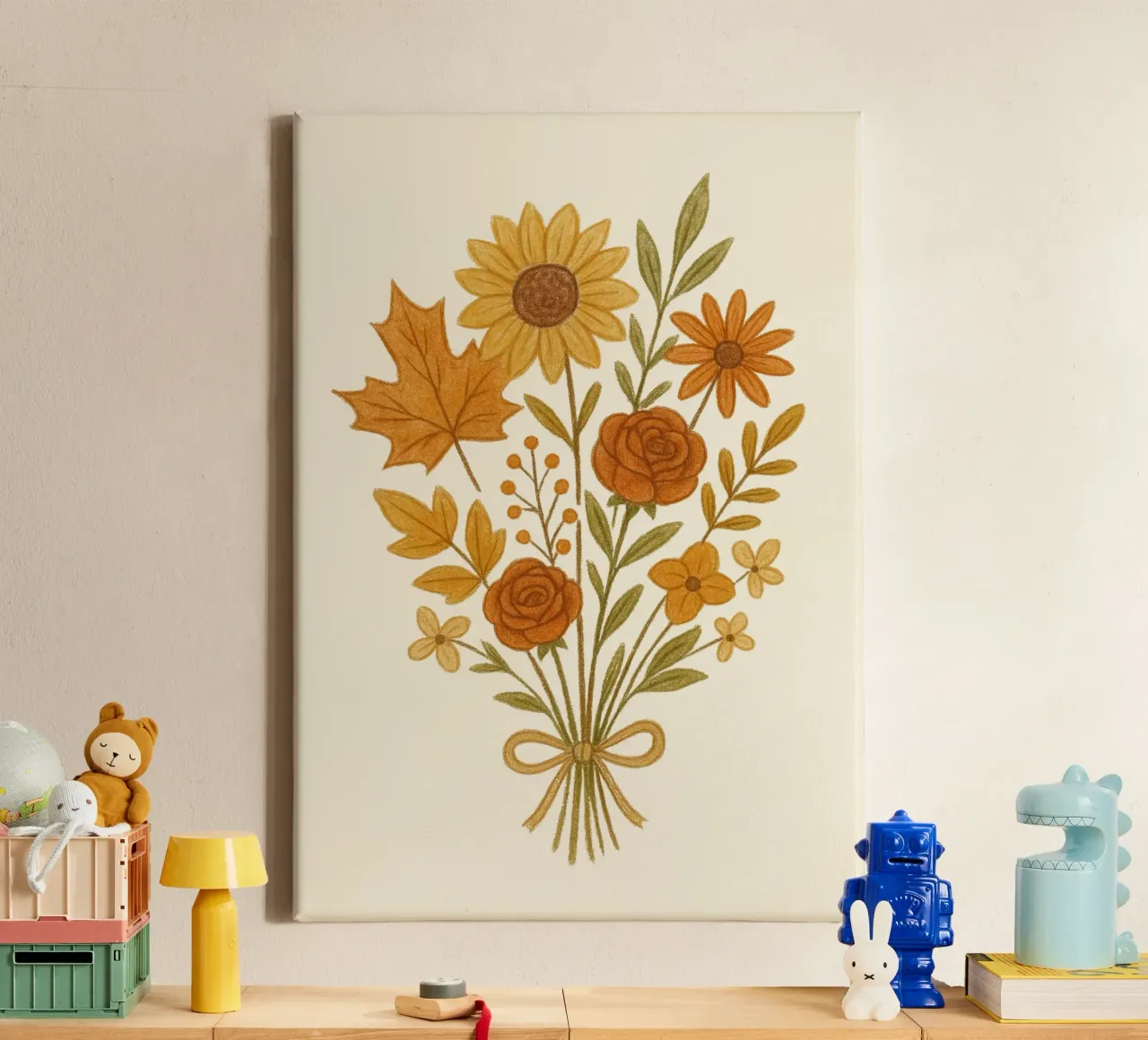 Bouquet floral d'automne Feuilles d'automne Tournesol Art Print toile avec Caisse américaine de vintagepod