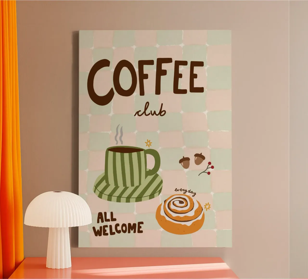 Coffee Club All Welcome Cafe Poster Print lienzo con Marco flotante de vintagepod