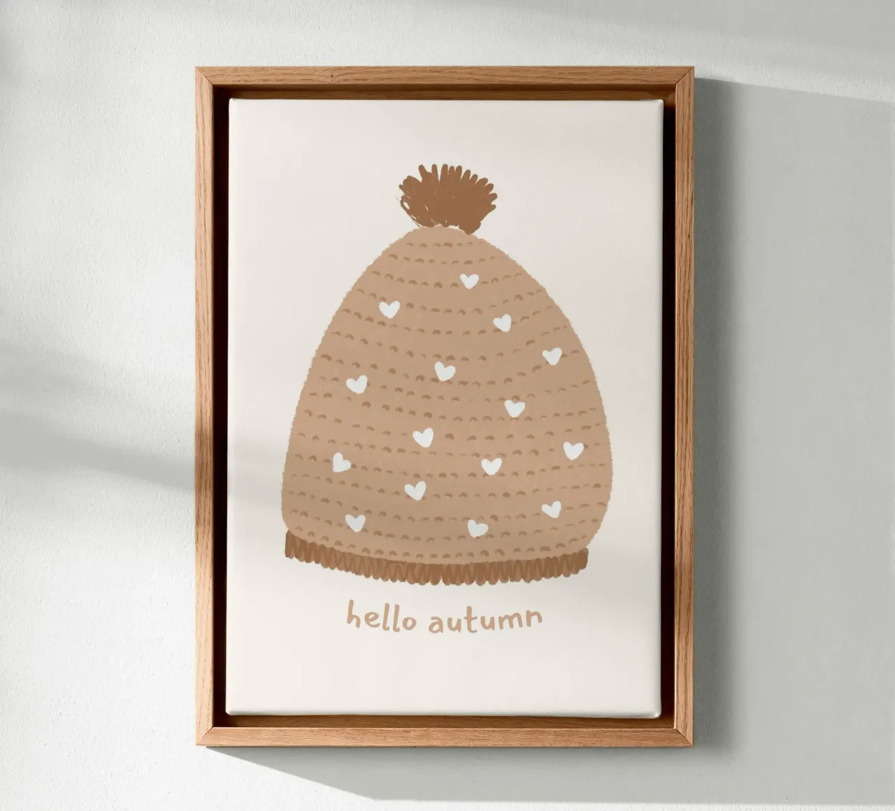 Hello Autumn Beanie lavorato a maglia con stampa di cuori tela con Cornice a cassetta da vintagepod