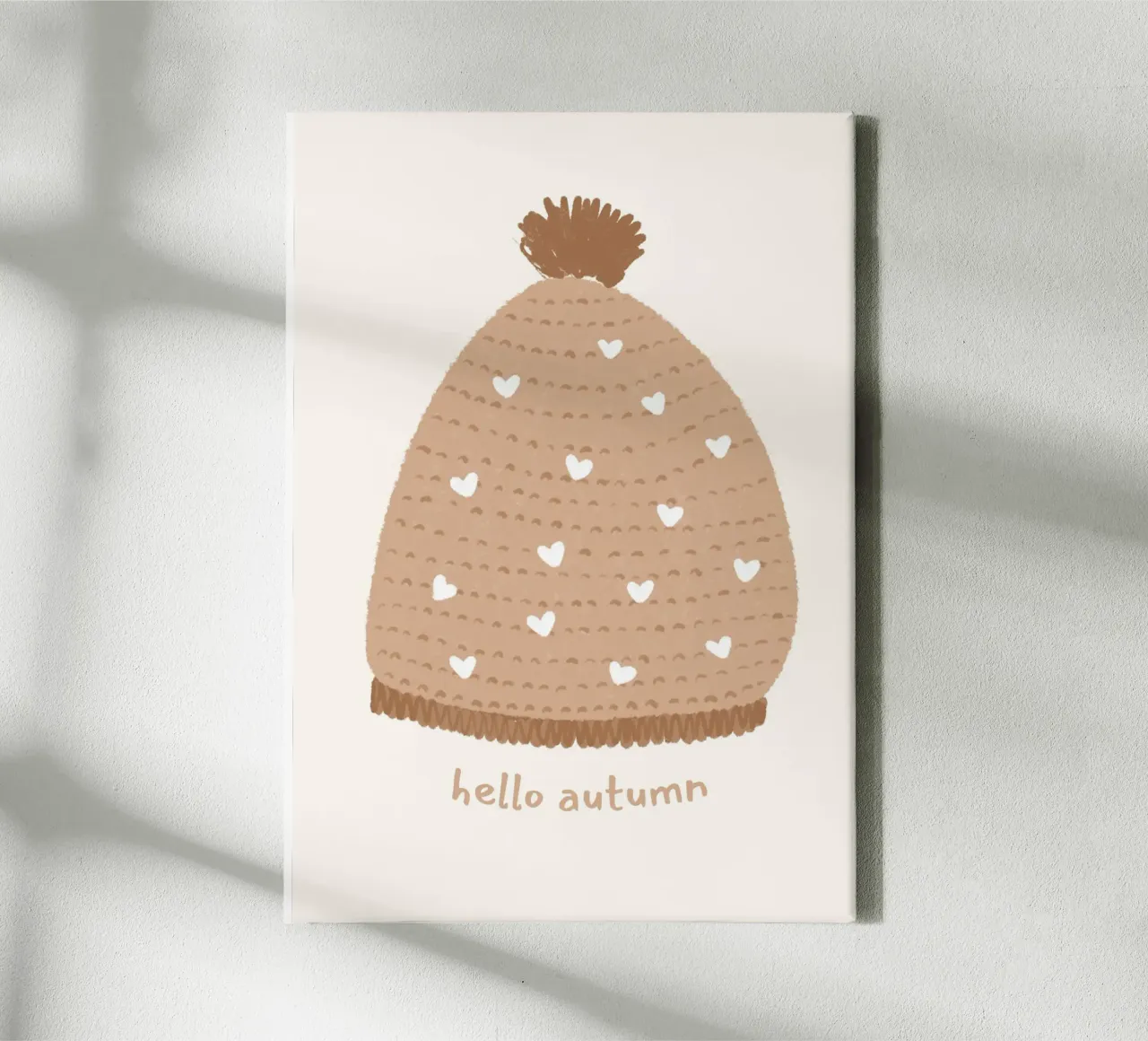 Hello Autumn Beanie lavorato a maglia con stampa di cuori tela con Cornice a cassetta da vintagepod