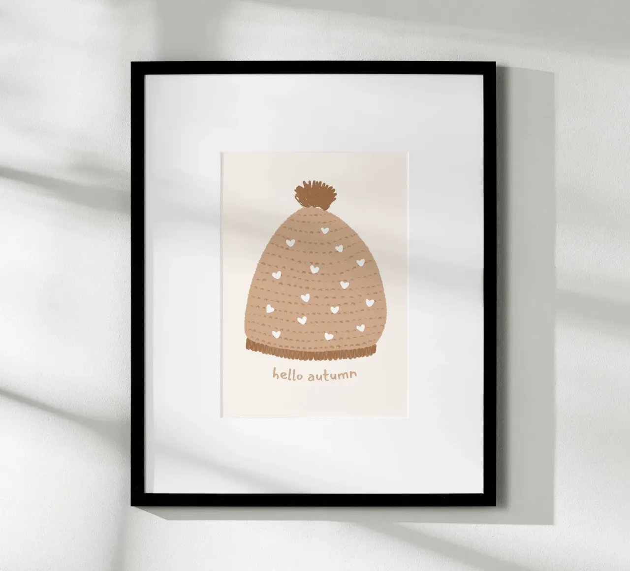 Hello Autumn Beanie lavorato a maglia con stampa di cuori poster da vintagepod