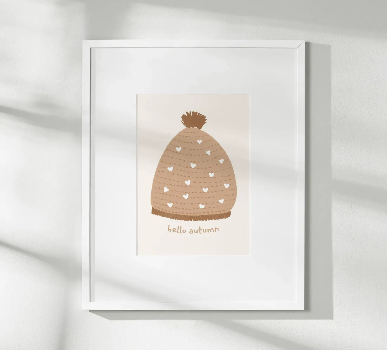 Hello Autumn Beanie lavorato a maglia con stampa di cuori poster da vintagepod