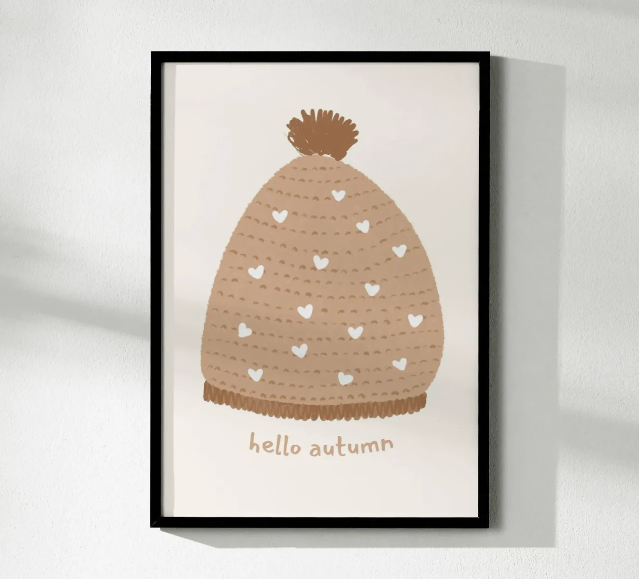 Hello Autumn Beanie lavorato a maglia con stampa di cuori poster da vintagepod