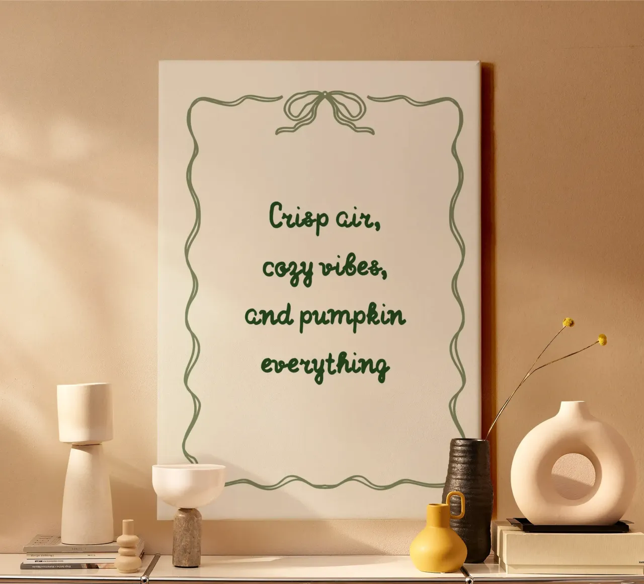 Crisp Air Cozy Vibes Póster Todo Calabaza lienzo con Marco flotante de vintagepod