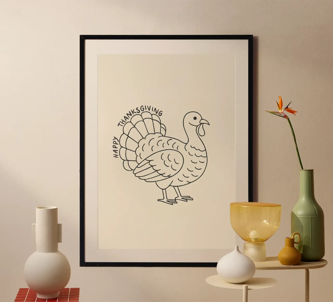 Tacchino del Ringraziamento - Arte di linea minimalista poster da vintagepod