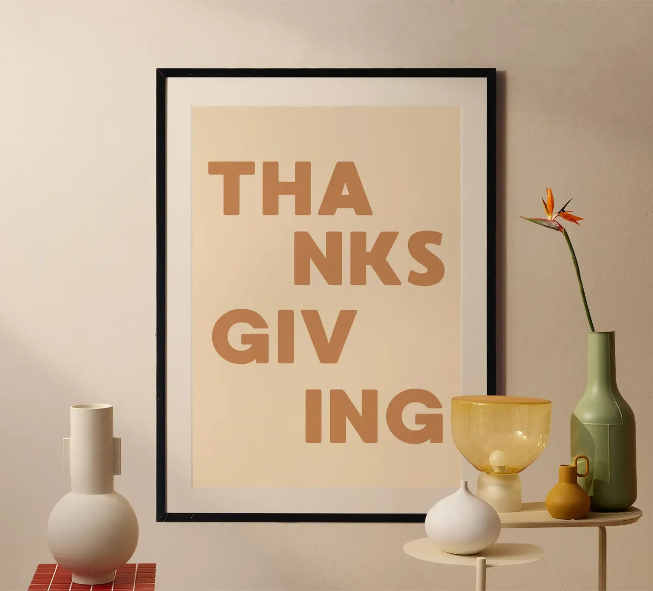 Poster tipografico verticale moderno per il Ringraziamento poster con telaio in legno da vintagepod