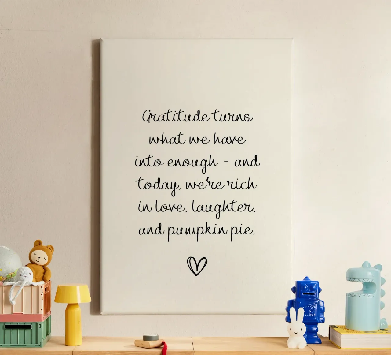 Dankbarkeit ist genug Thanksgiving Zitat Kunst Leinwand mit Schattenfugenrahmen von vintagepod