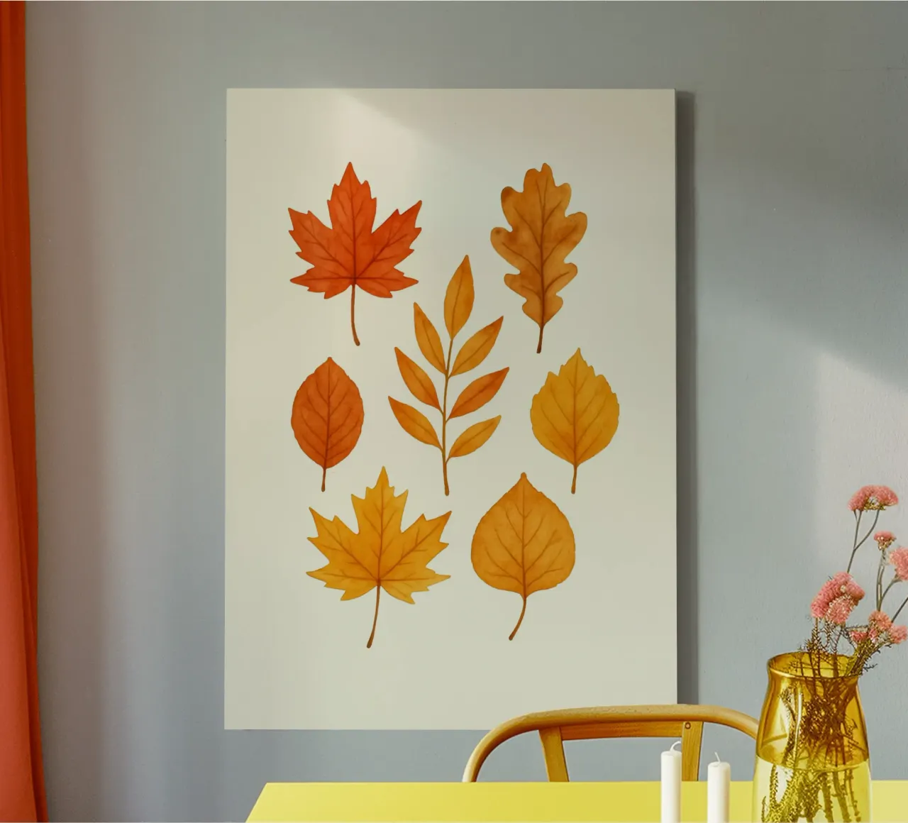 Autumn Leaves Watercolor Fall Botanical Print canvas with Floater frame by vintagepod