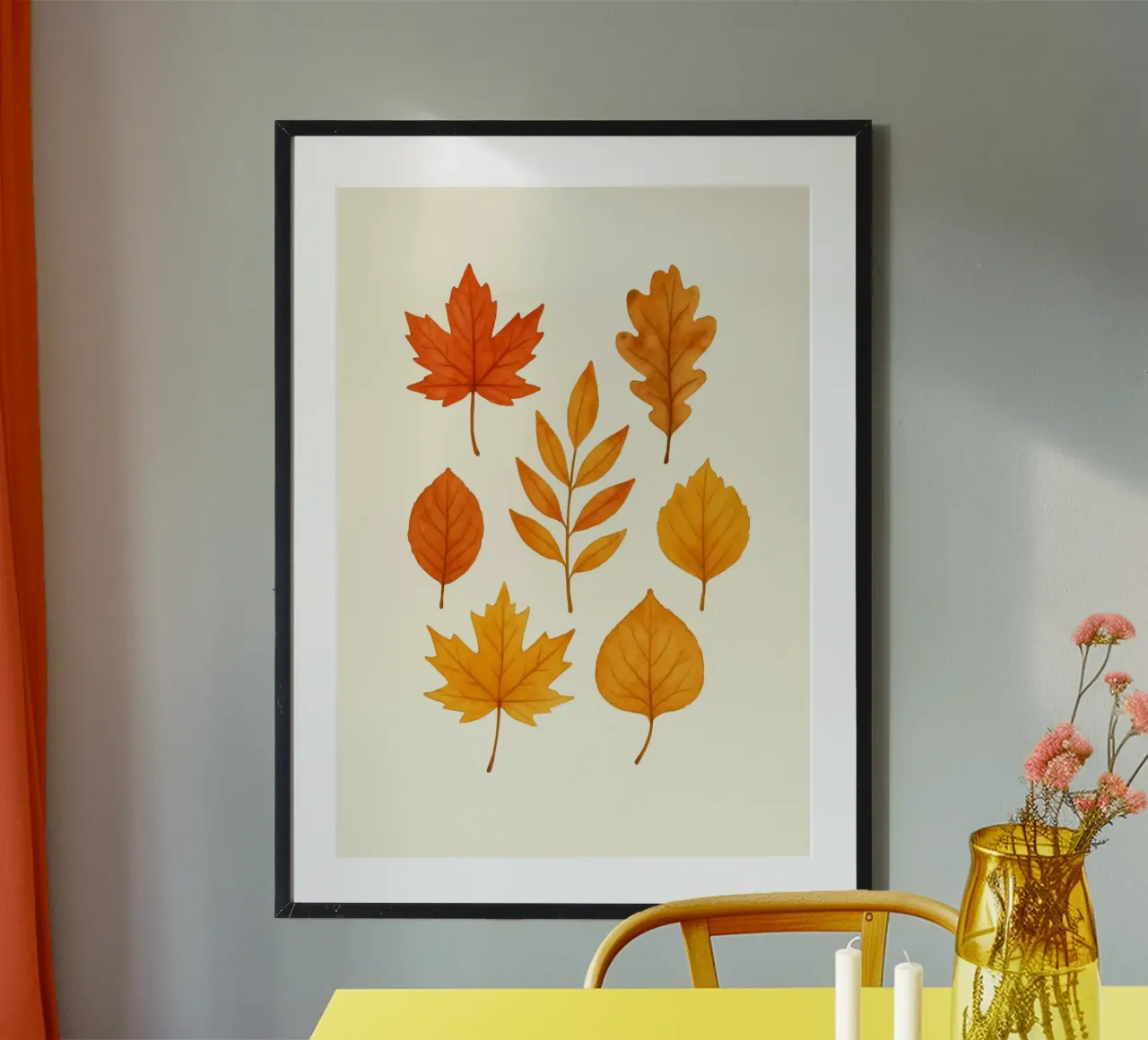 Otoño Hojas Acuarela Otoño Botánico Imprimir poster con marco de plástico de vintagepod
