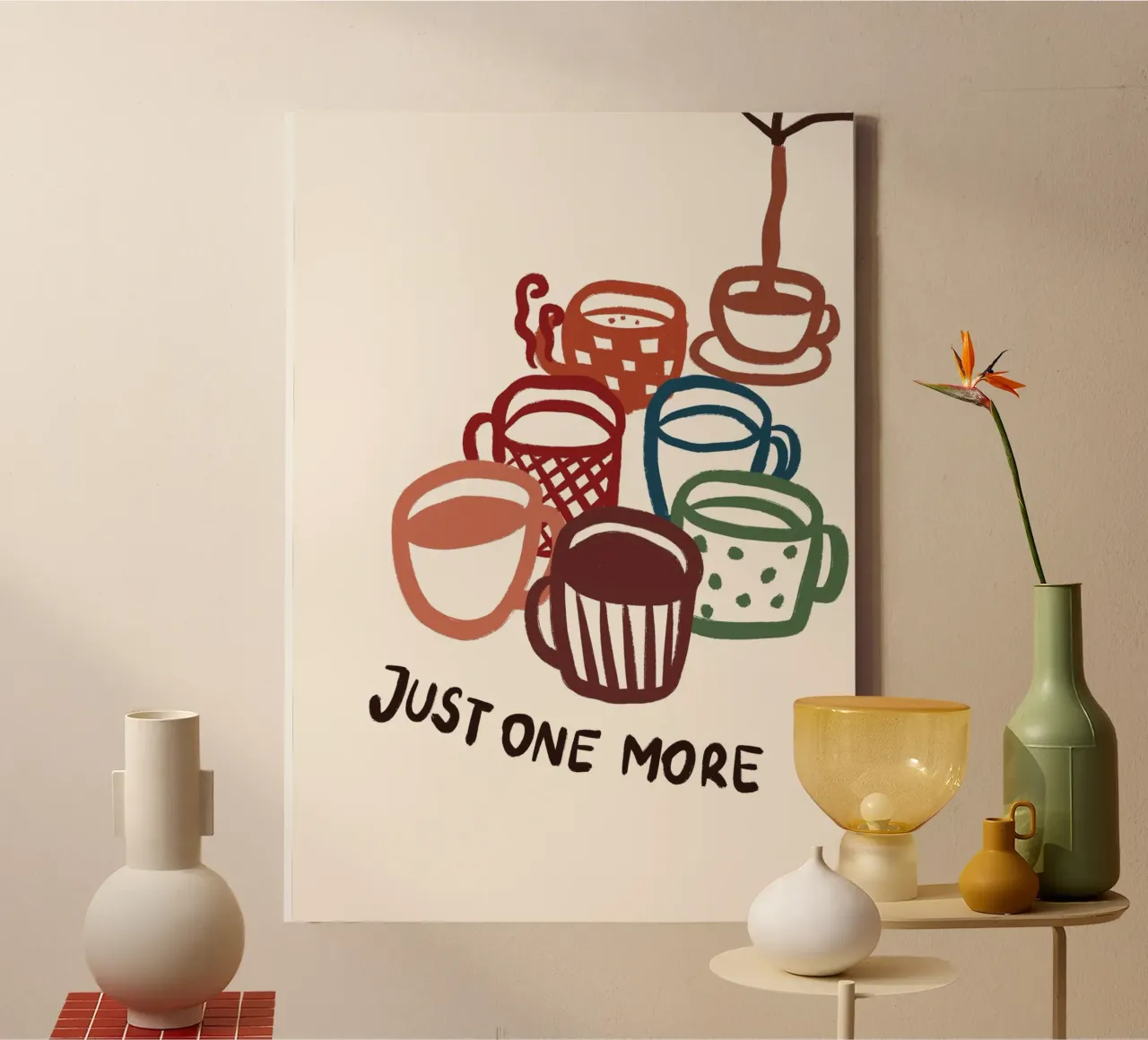 Just One More Koffie Verslaving Kunstdruk canvas met Baklijst van vintagepod