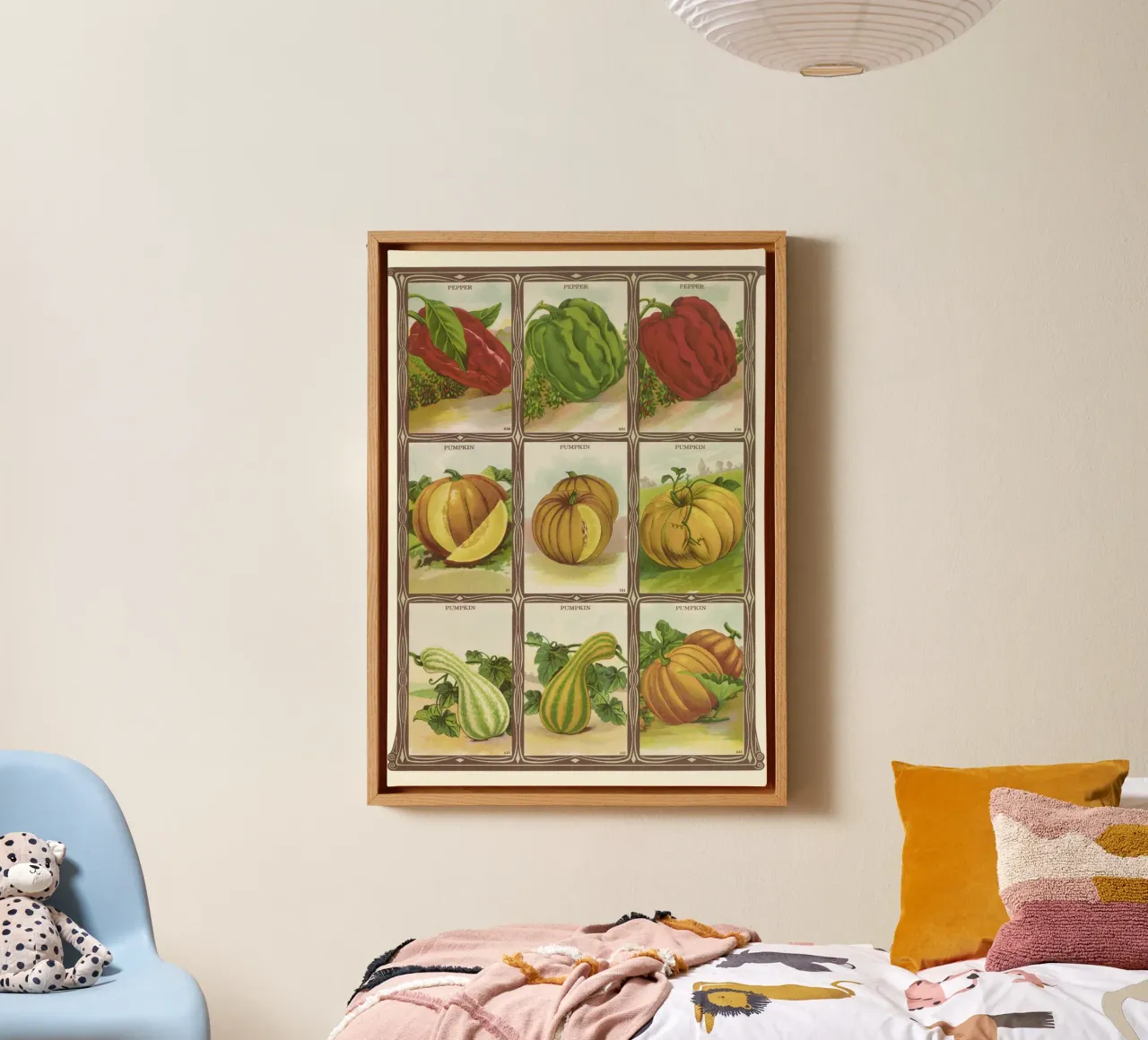 Catalogo di semi botanici vintage di pepe e zucca tela con Cornice a cassetta da vintagepod