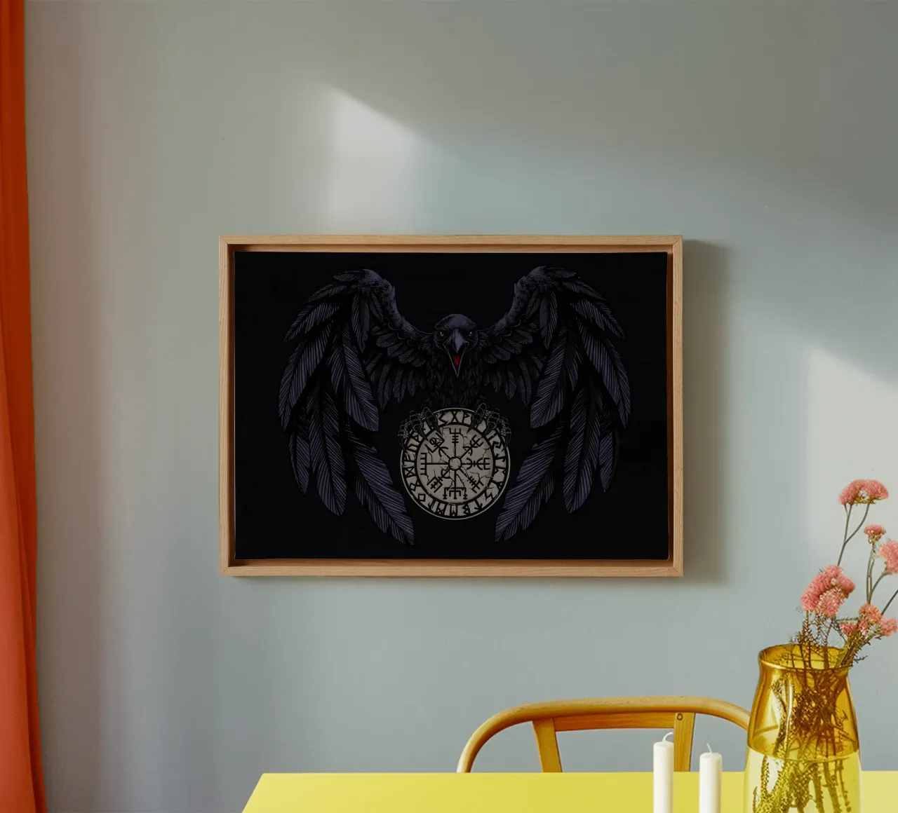 Raven e Vegvisir tela con Cornice a cassetta da pixelbull - medieval art and more