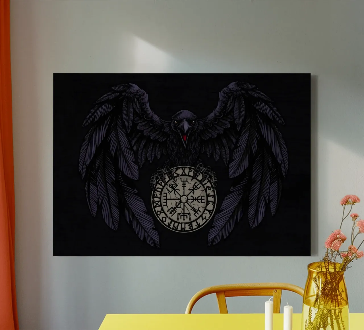 Raven e Vegvisir tela con Cornice a cassetta da pixelbull - medieval art and more
