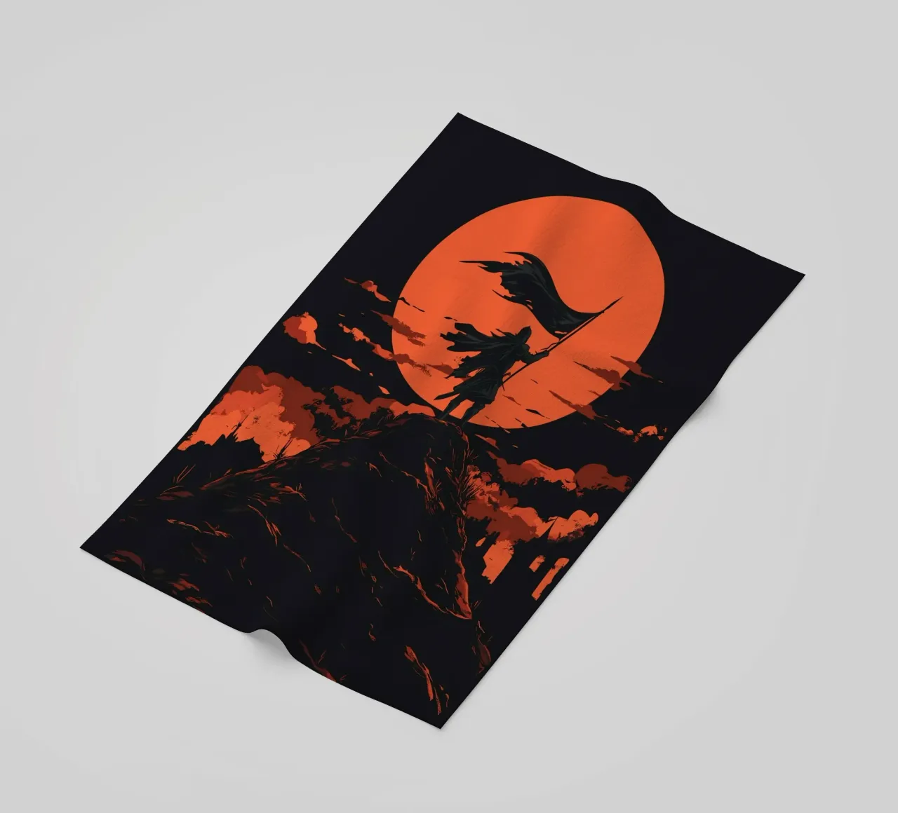 Guerrieri davanti a una luna rosso sangue telo mare da pixelbull - medieval art and more