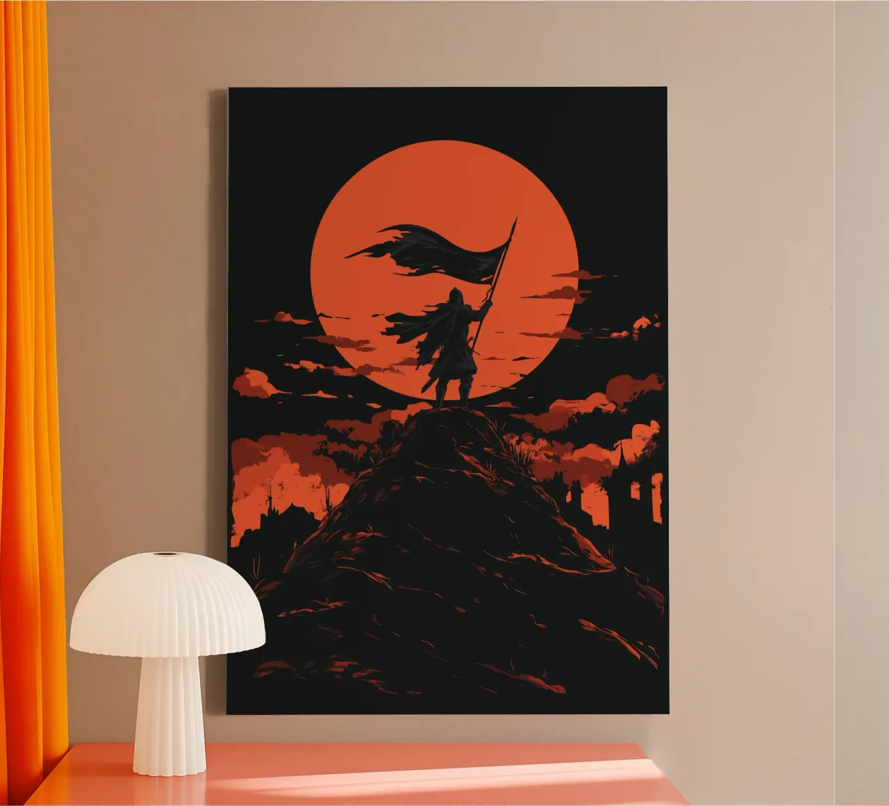 Guerrieri davanti a una luna rosso sangue tela con Cornice a cassetta da pixelbull - medieval art and more