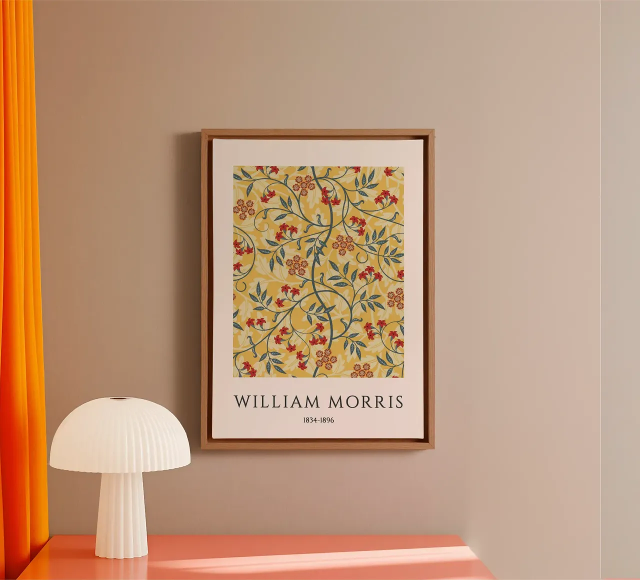 William Morris Rood Bloemen Victoriaans Behang Print canvas met Baklijst van vintagepod