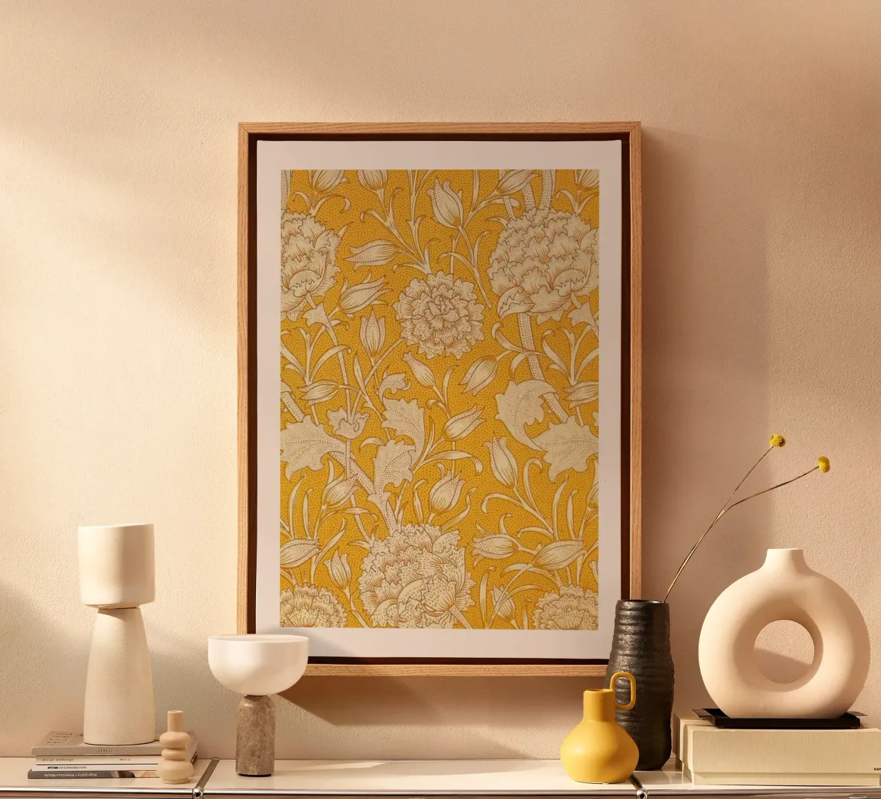 William Morris Gele Bloemen Arts & Crafts Print canvas met Baklijst van vintagepod
