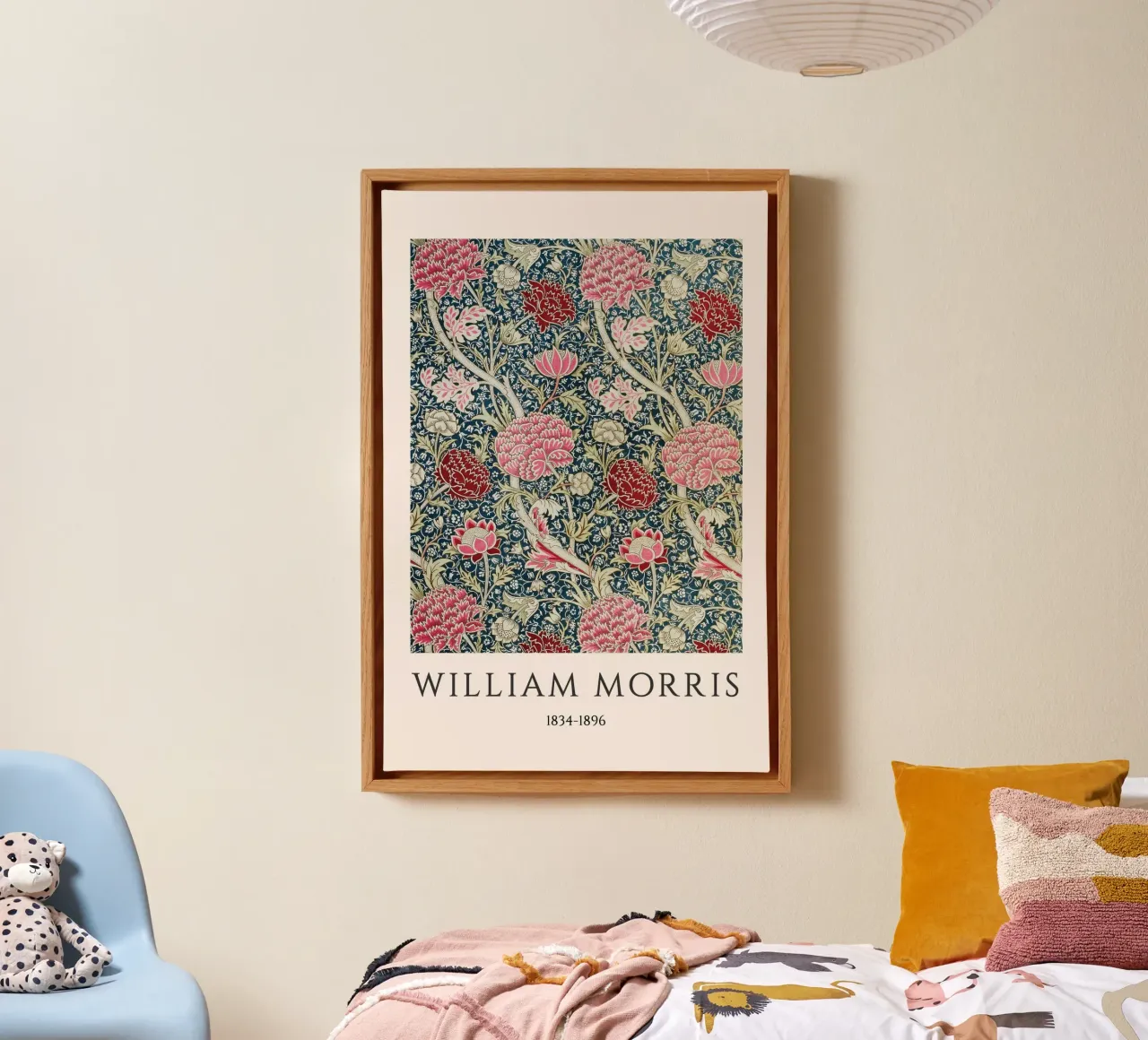 William Morris Rood Roze Florale Victoriaanse Print canvas met Baklijst van vintagepod