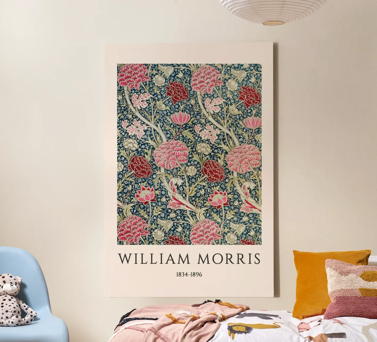 William Morris Rood Roze Florale Victoriaanse Print canvas met Baklijst van vintagepod