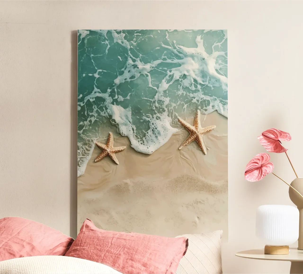Two starfish on the seashore canvas with Floater frame by pixelbull - medieval art and more