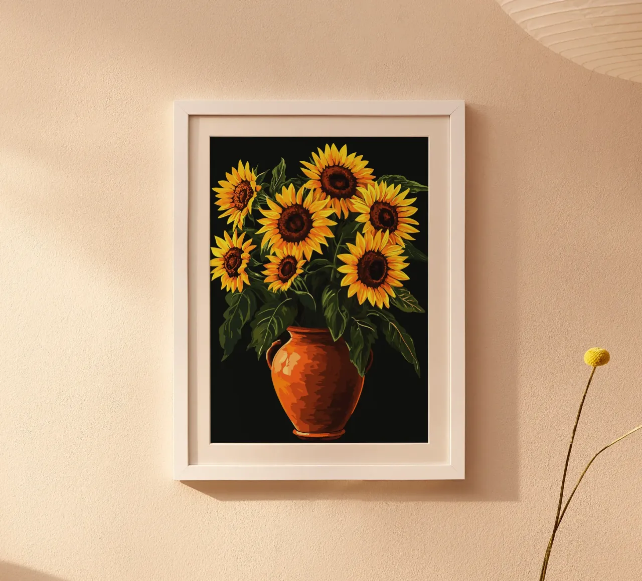 Girasoli in vaso di terracotta poster con telaio in plastica da pixelbull - medieval art and more