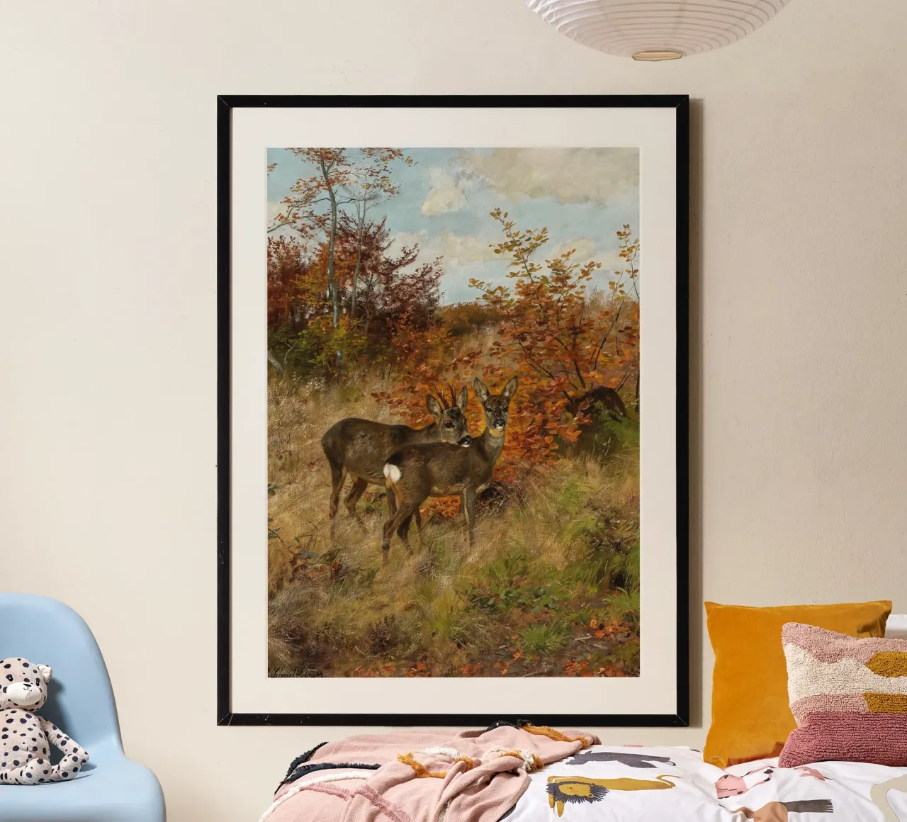 J. Christensen Due caprioli in autunno Stampa ad olio poster con telaio in alluminio da vintagepod