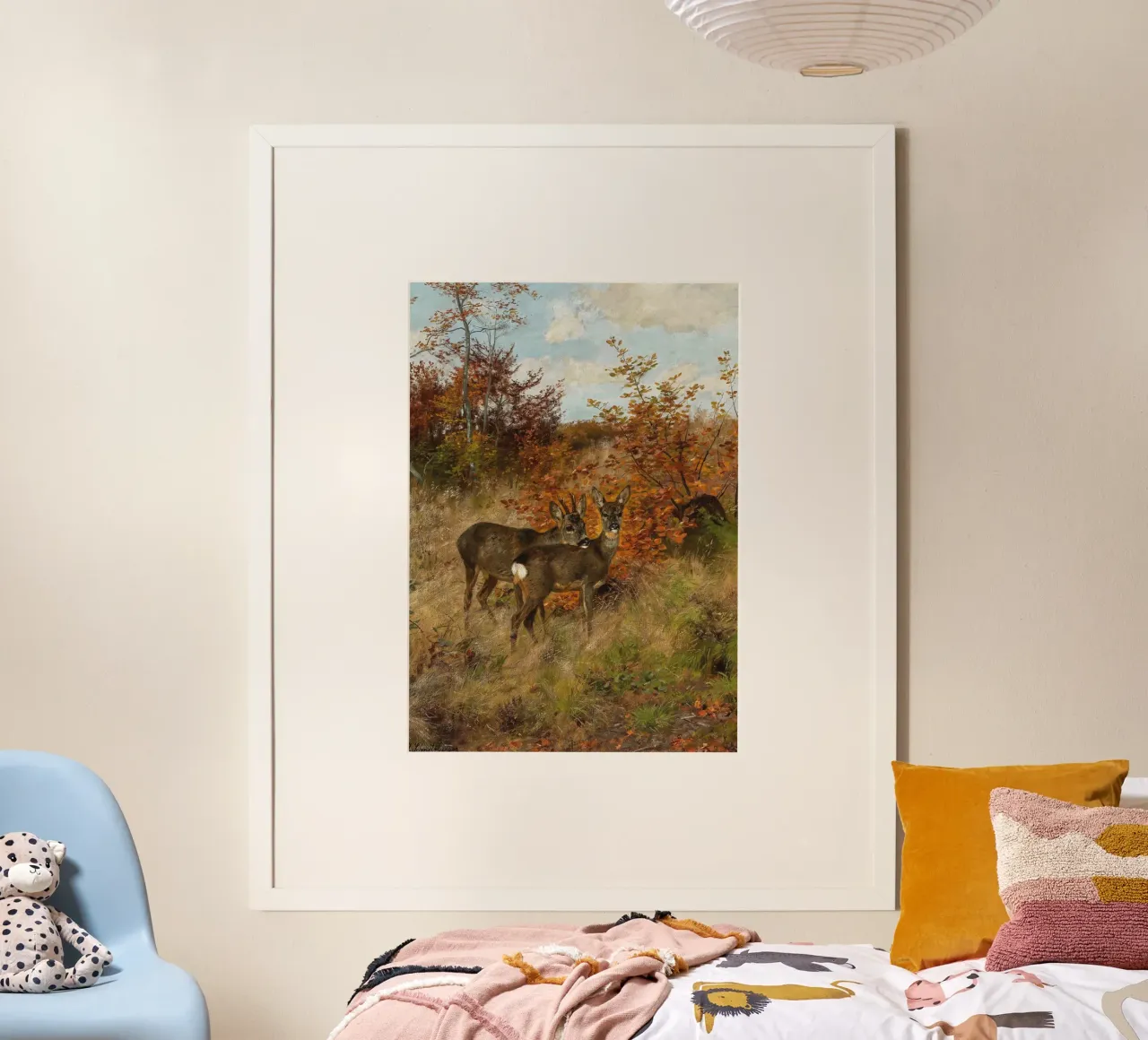 J. Christensen Due caprioli in autunno Stampa ad olio poster con telaio in alluminio da vintagepod