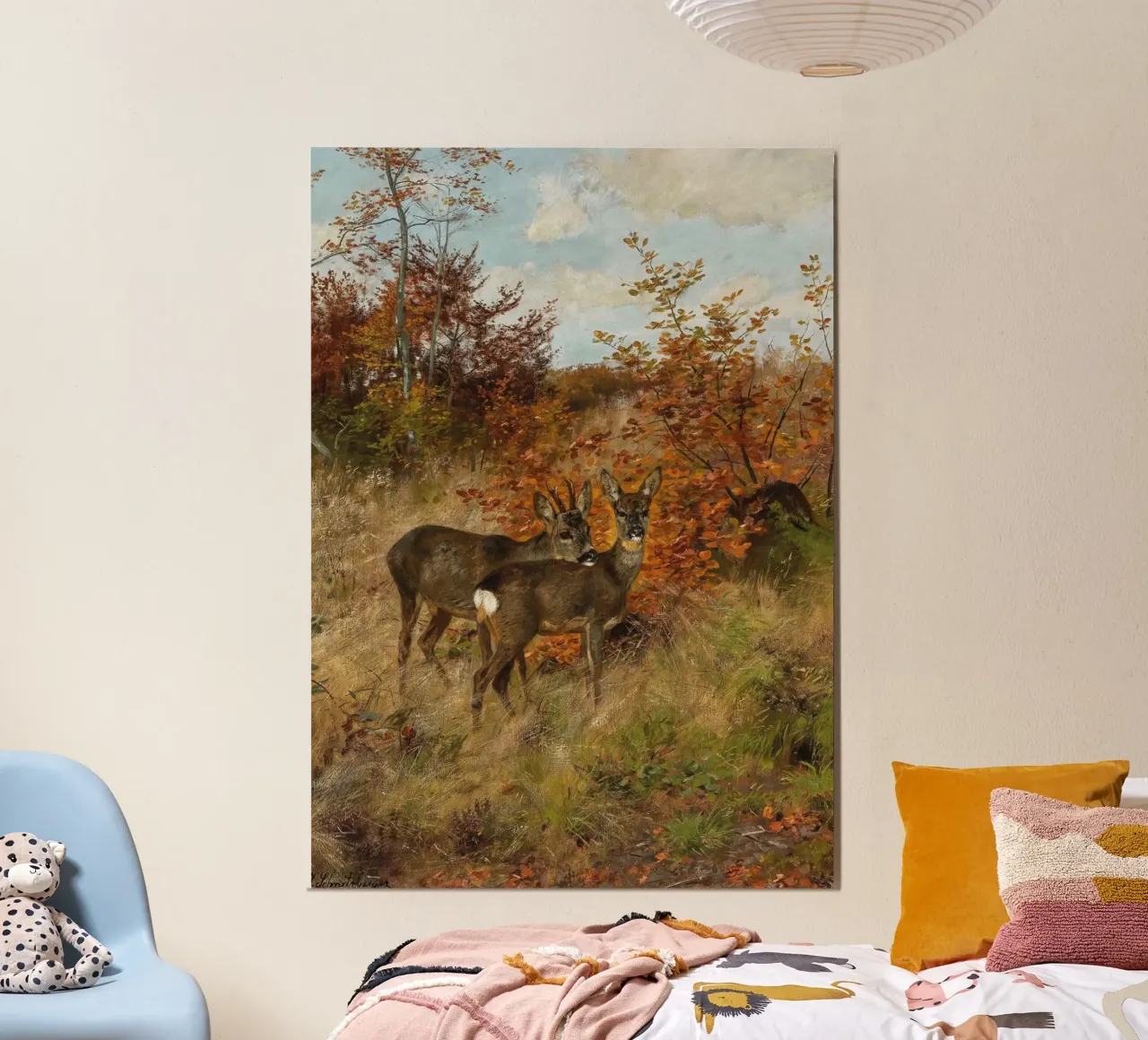 J. Christensen Due caprioli in autunno Stampa ad olio poster con telaio in alluminio da vintagepod