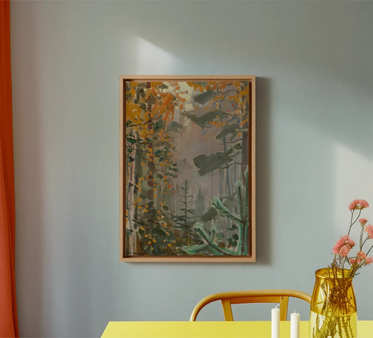 Autumn Forest Landscape with Deer – Impressionist Poster canvas with Floater frame by vintagepod