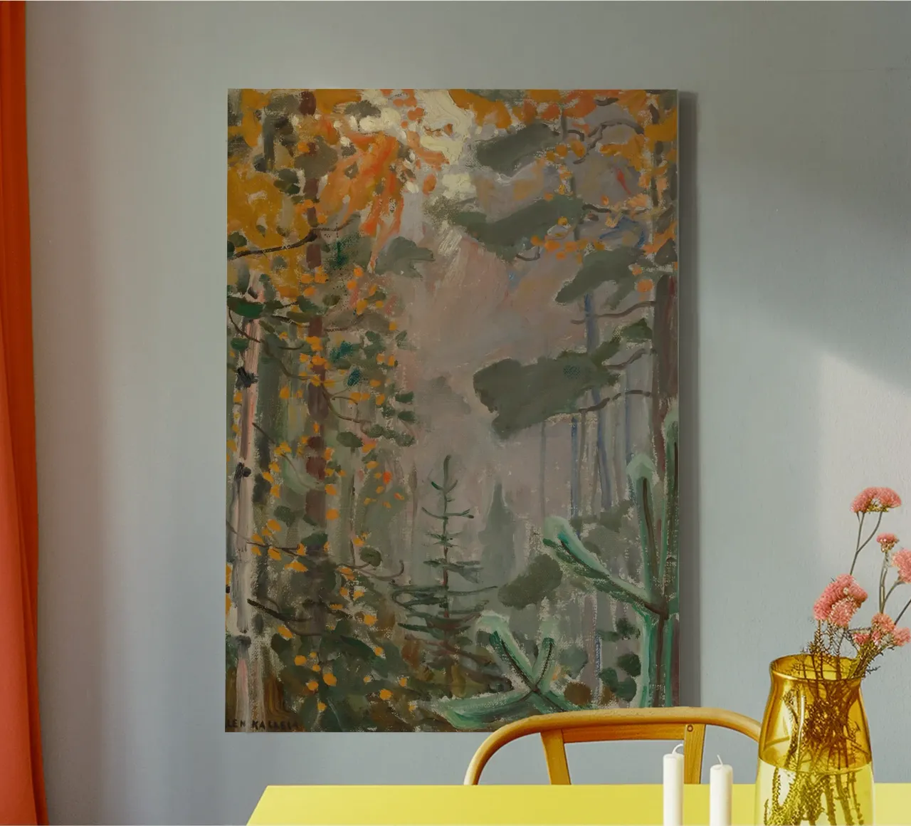 Autumn Forest Landscape with Deer – Impressionist Poster canvas with Floater frame by vintagepod