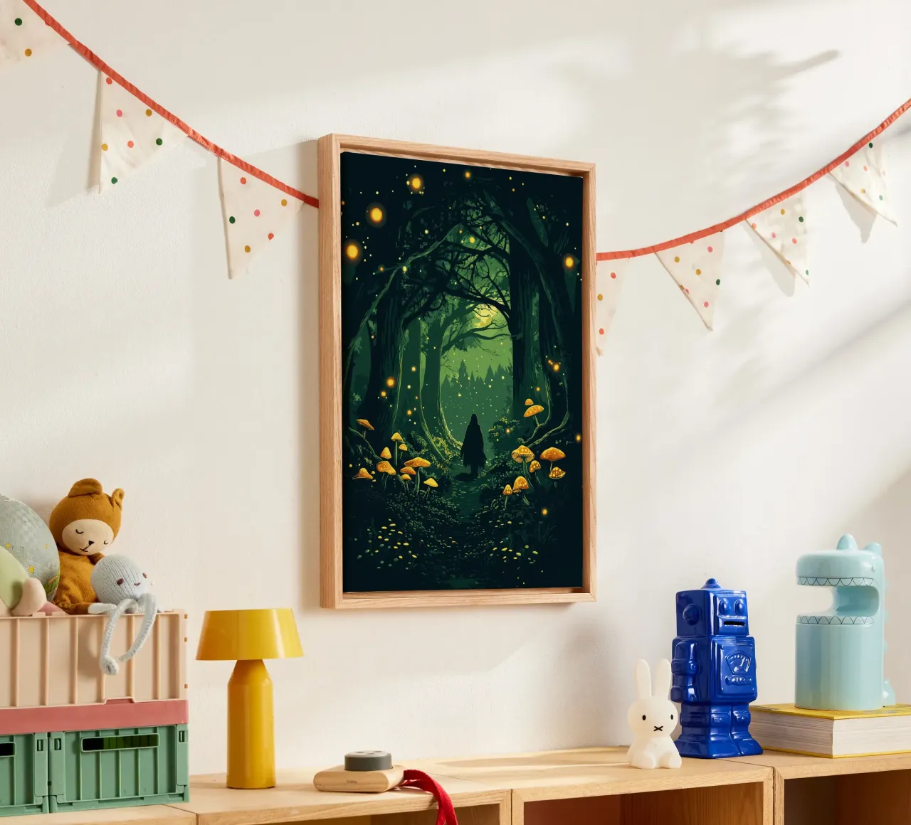 Escursionisti nella luminosa foresta incantata tela con Cornice a cassetta da pixelbull - medieval art and more