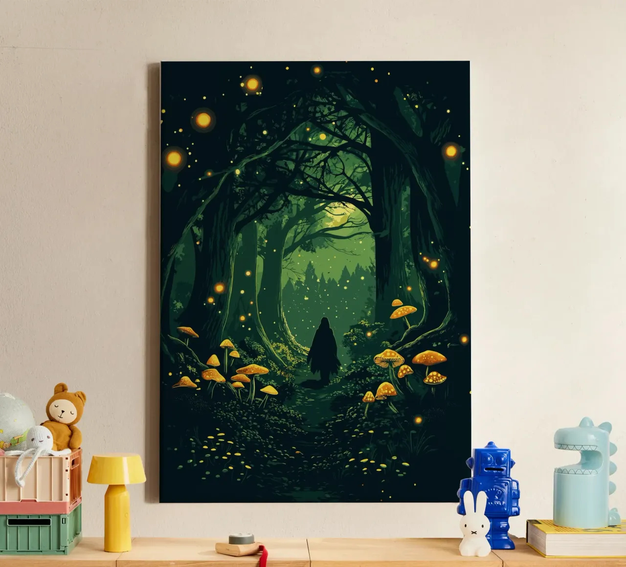 Escursionisti nella luminosa foresta incantata tela con Cornice a cassetta da pixelbull - medieval art and more