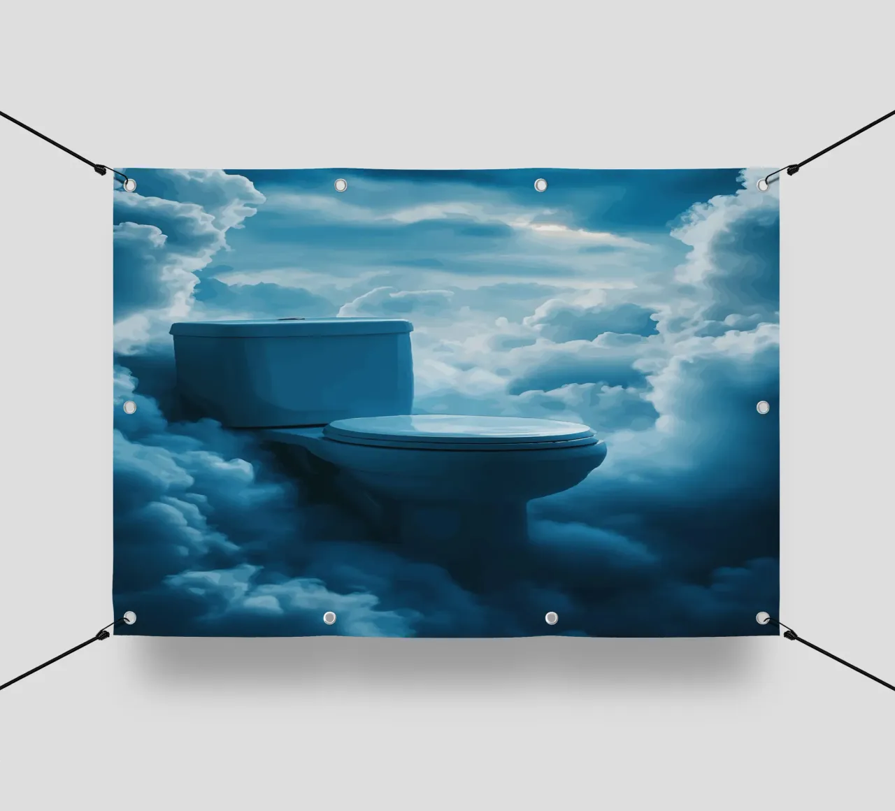 WC celeste in un mare di nuvole telo in pvc da pixelbull - medieval art and more