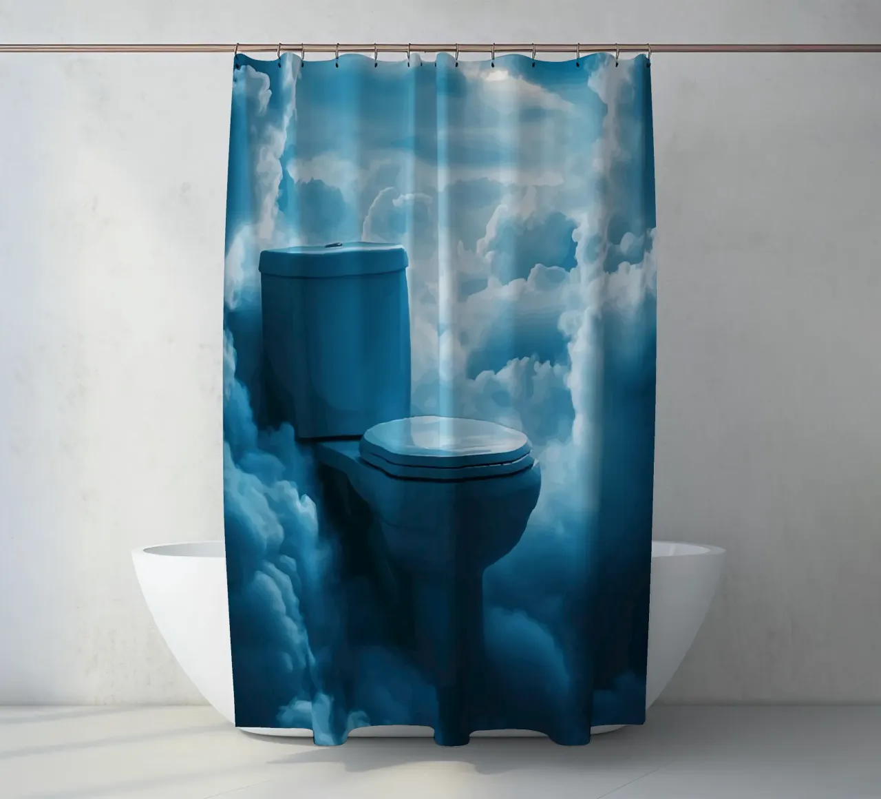 WC celeste in un mare di nuvole tenda da doccia da pixelbull - medieval art and more