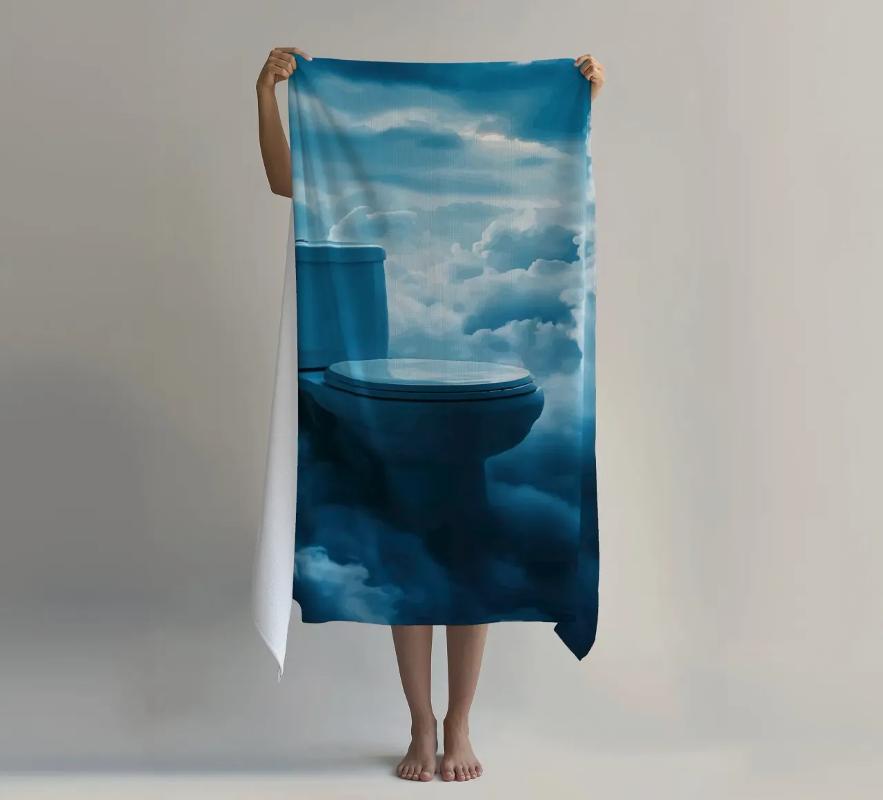 WC celeste in un mare di nuvole telo mare da pixelbull - medieval art and more