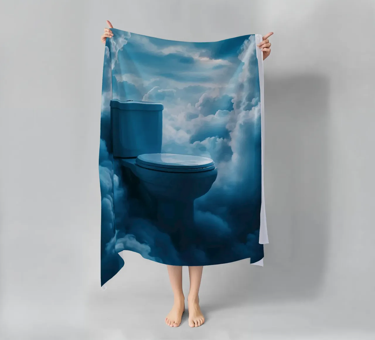 WC celeste in un mare di nuvole telo mare da pixelbull - medieval art and more