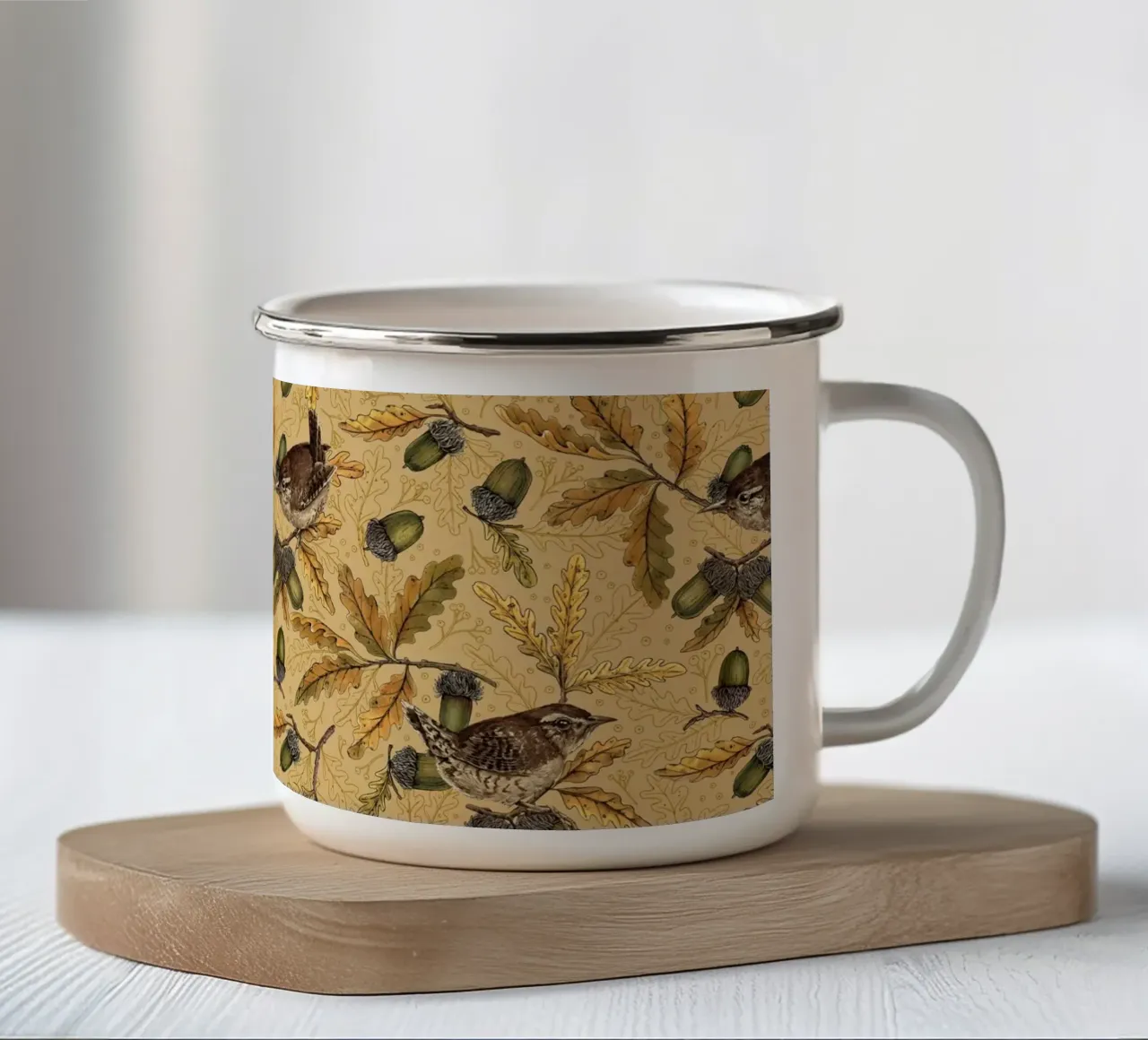 Scriccioli e ghiande sul miele tazza in smalto da Painted Nature