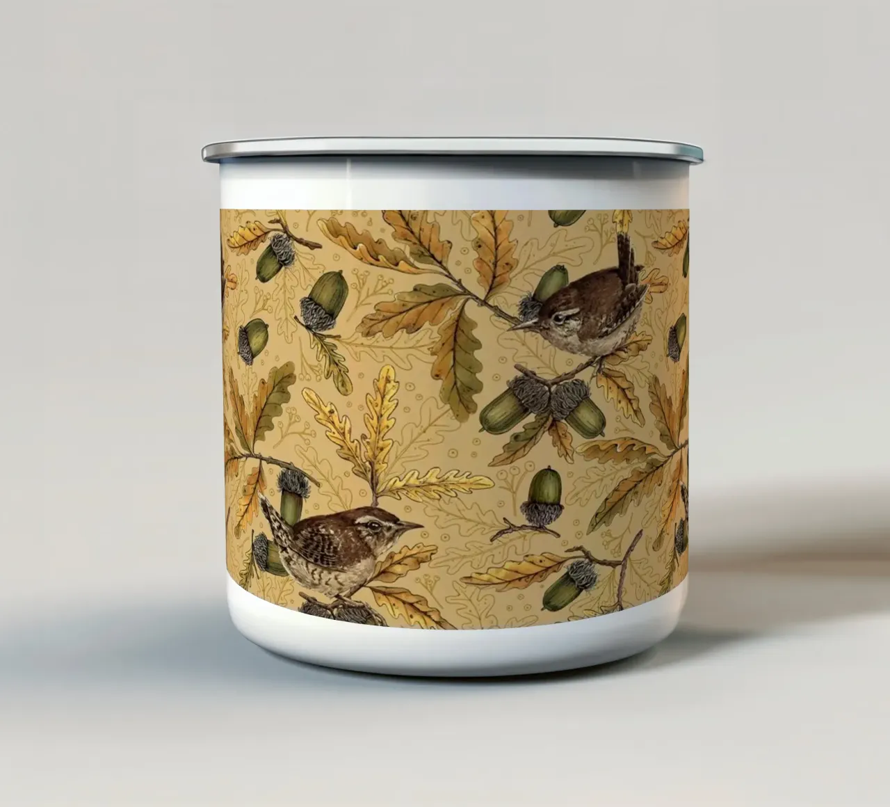 Scriccioli e ghiande sul miele tazza in smalto da Painted Nature