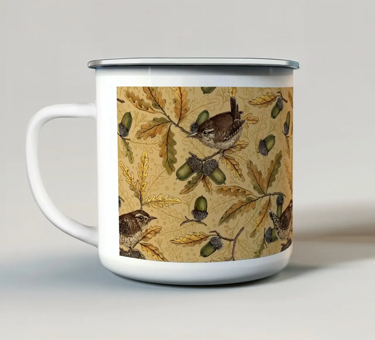 Scriccioli e ghiande sul miele tazza in smalto da Painted Nature