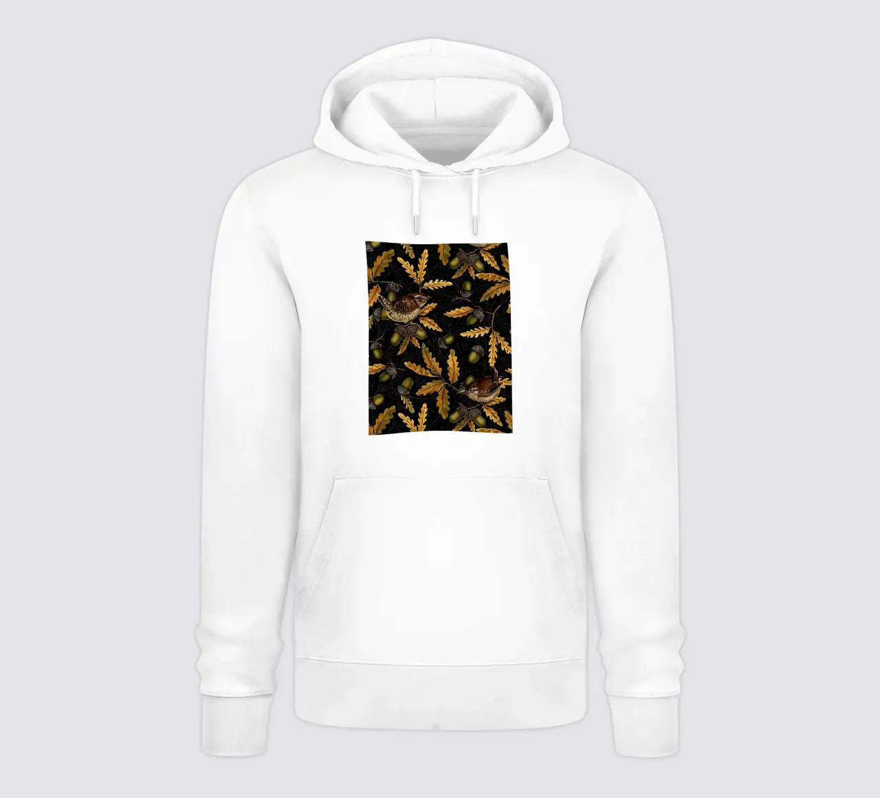 Scriccioli e ghiande sul nero felpa con cappuccio da Painted Nature